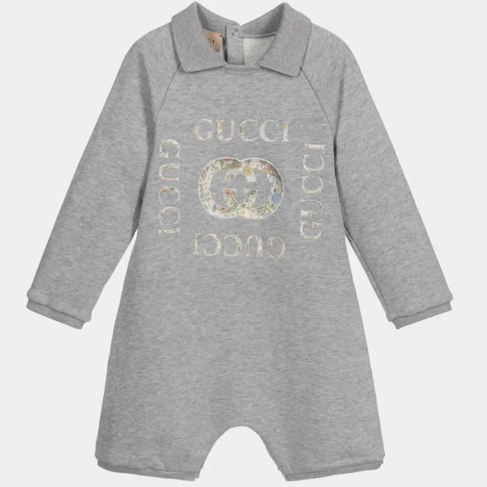 NWOT GUCCI GREY COTTON LOGO BABY SHORTIE 3/6M